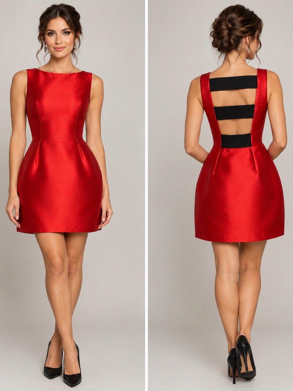 Kate Spade Flirty Back Mini Dress Red Black Bows Party Women 4